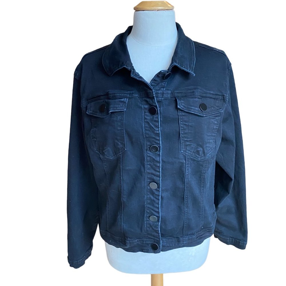 Ashley Stewart Plus Size Black Denim Jean Jacket Trucker Stretch Plus Size 22/24